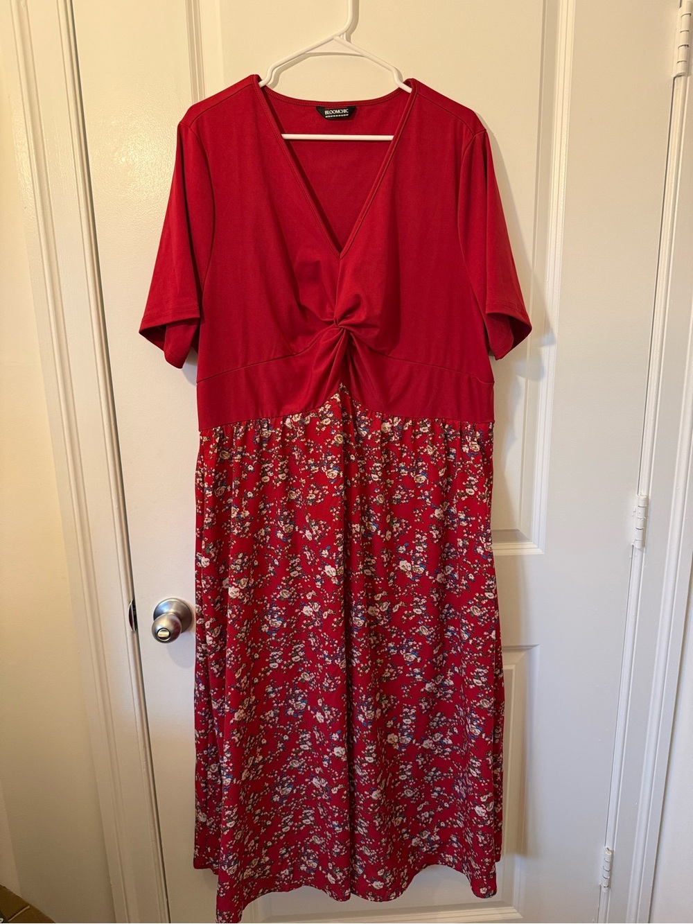 Bloomchic Plus Size Red Floral Knot-Front Maxi Dress